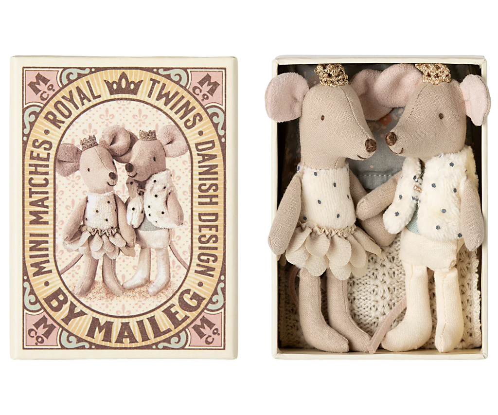 Royal twin mice, Little sister and brother in matchbox